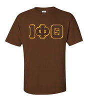 Iota Phi Theta -3 Letter Embroidered T-Shirt - Brown